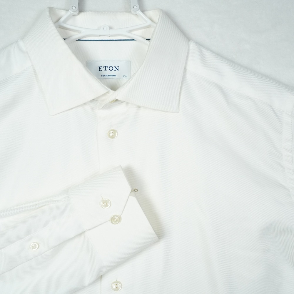 Eton Contemporary Fit White Twill Dress Shirt Mens 17.5 44 Long Sleeve Button Up